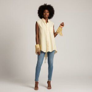 Upcycled Yellow Sleeveless Long Tassel Shirt
